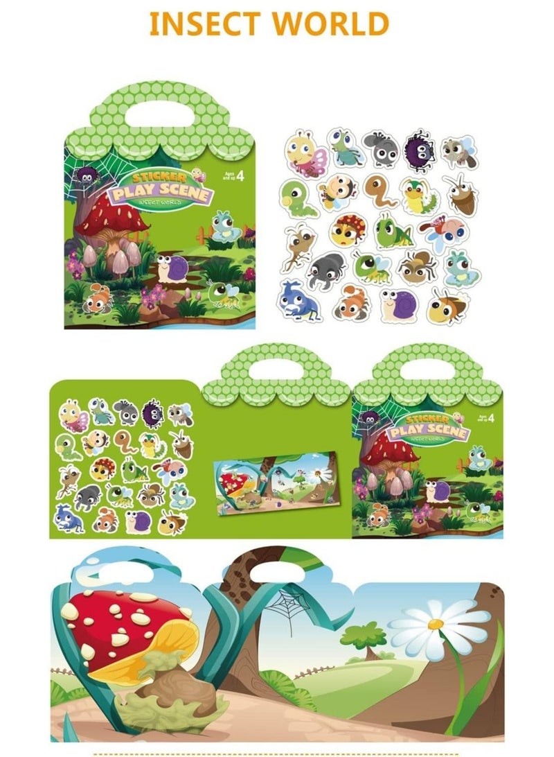 كابتن تيك 4 PCS Reusable Sticker Books for Kids Children Scene Stationery Stickers DIY Hand on Puzzle Cartoon Animal Learning Cognition Toys Gift - Image 2