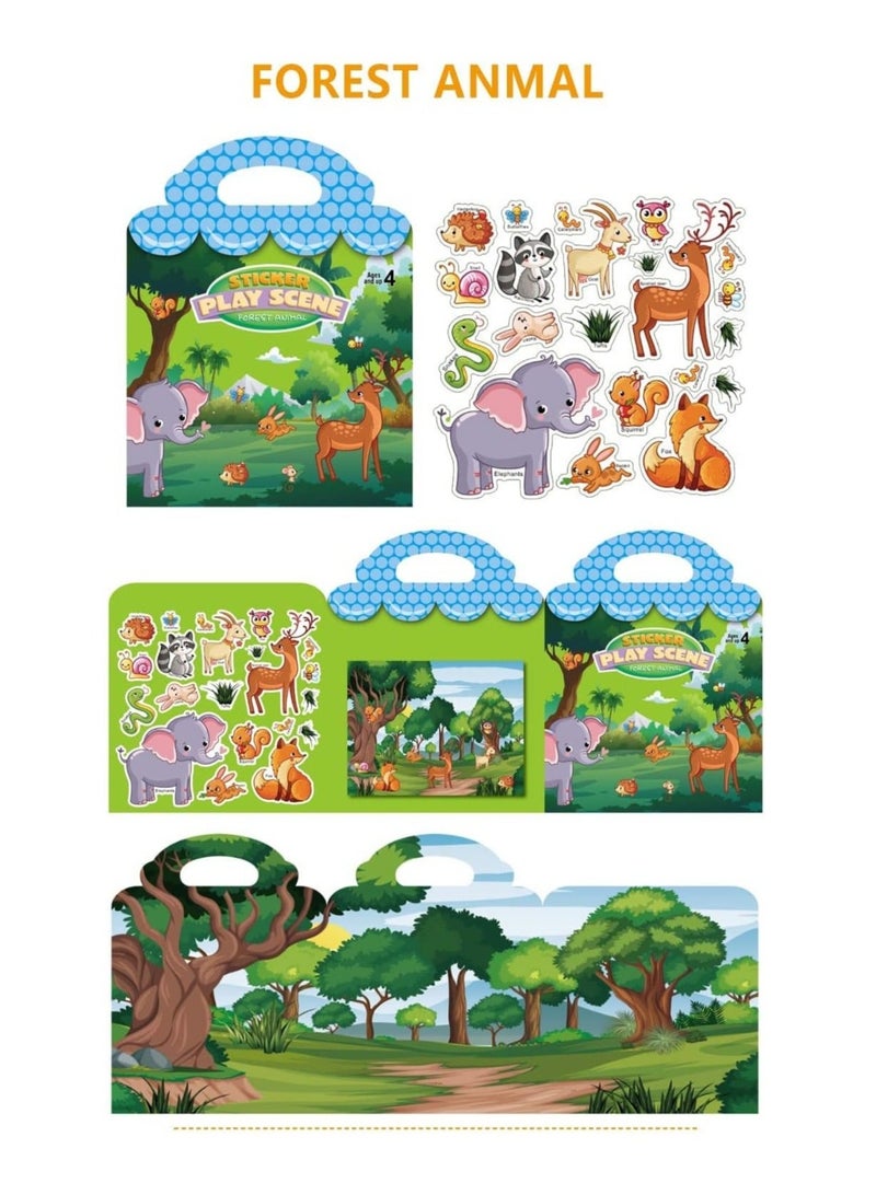 كابتن تيك 4 PCS Reusable Sticker Books for Kids Children Scene Stationery Stickers DIY Hand on Puzzle Cartoon Animal Learning Cognition Toys Gift - Image 4
