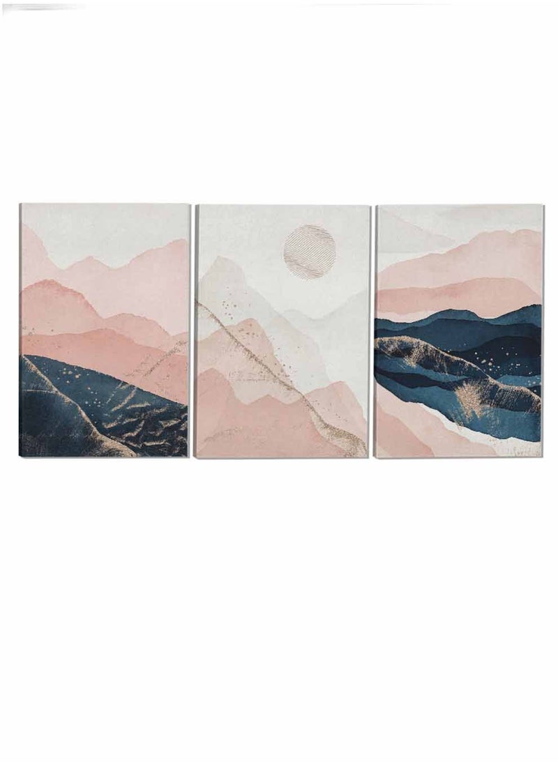 LOWHA - Set Of 3 Framed Canvas Wall Arts Stretched Over Wooden Frame Mountain Abstract Paintings For Home Living Room Office Decor - Image 1