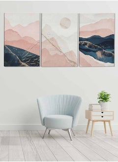 Set Of 3 Framed Canvas Wall Arts Stretched Over Wooden Frame Mountain Abstract Paintings For Home Living Room Office Decor