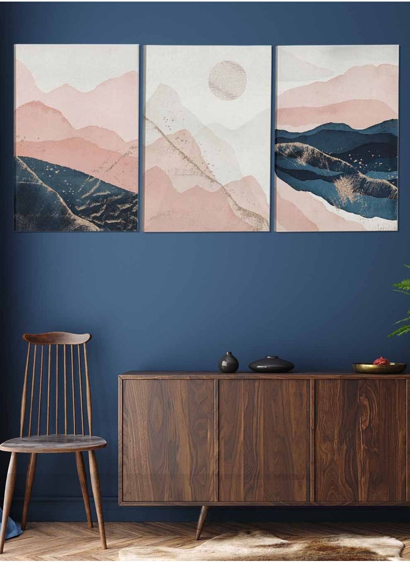 LOWHA - Set Of 3 Framed Canvas Wall Arts Stretched Over Wooden Frame Mountain Abstract Paintings For Home Living Room Office Decor - Image 1