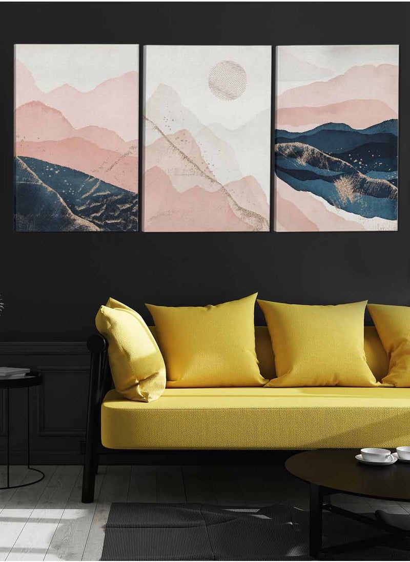 LOWHA - Set Of 3 Framed Canvas Wall Arts Stretched Over Wooden Frame Mountain Abstract Paintings For Home Living Room Office Decor - Image 1