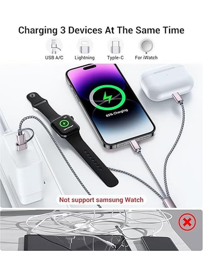 كابل شحن متعدد الوظائف 3 في 2 بمنفذ USB-C، شاحن ساعة أبل/شاحن آيفون 16/منفذ Lightning، كابل شحن متعدد الاستخدامات لمستلزمات التخييم، شاحن ساعة أبل ألترا/SE/10-1 وآيفون 16-12، شواحن بطاريات إكس بوكس ​​سيريس إكس وإس. - Image 3