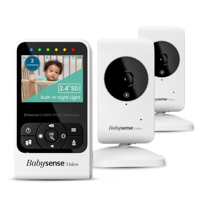 Babysense New Video Baby Monitor with Camera and Audio Supplied with Two Cameras Long Range Room Temperature Infrared Night Vision Two Way Talk Back Lullabies and White Noise Model V24R_2