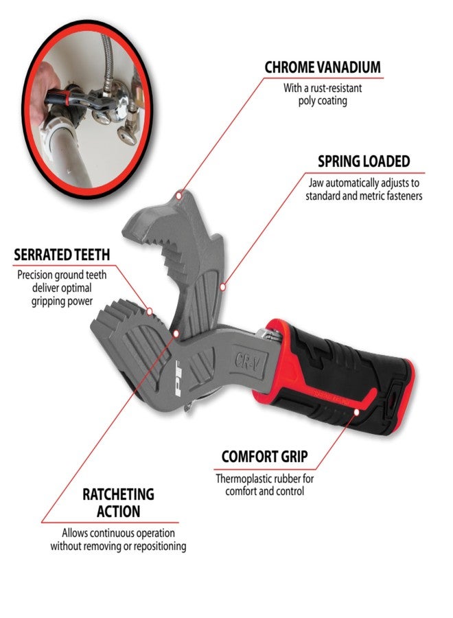 Performance Tool W30798 12 In. Universal Wrench, Drop-Forged Chrome Vanadium, Ratcheting Action, Spring-Loaded, TPR Handle - Image 2