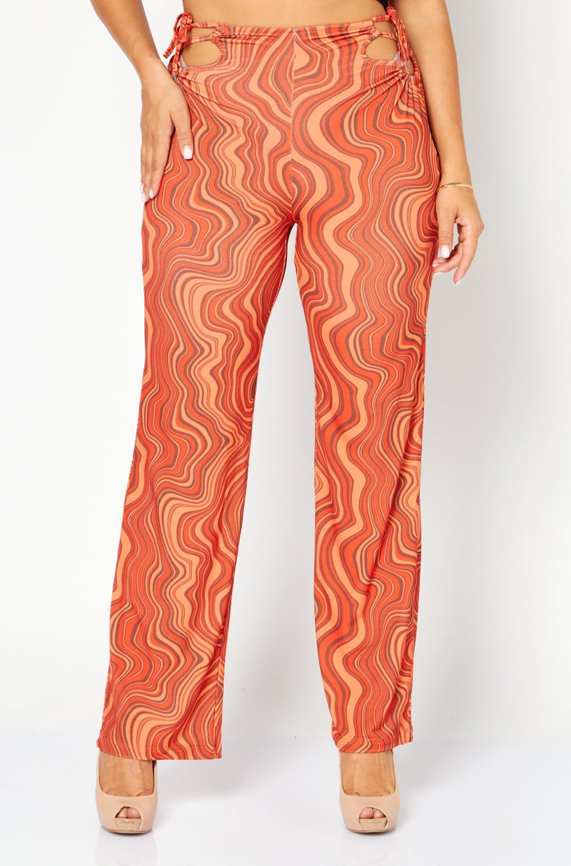 NA-KD Women Regular Fit Lacing Detail Straight Pant, Orange Combo - Image 1