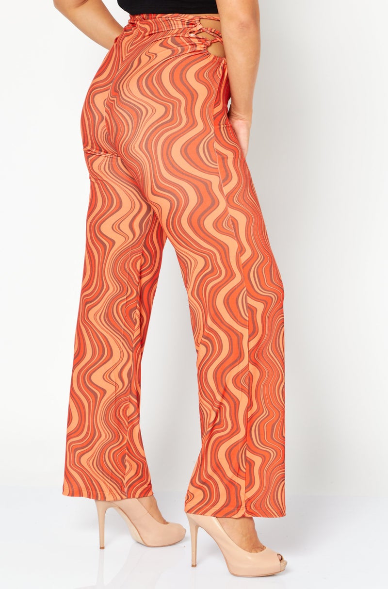 NA-KD Women Regular Fit Lacing Detail Straight Pant, Orange Combo - Image 3