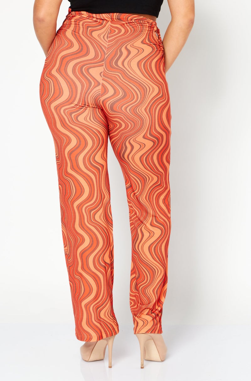 NA-KD Women Regular Fit Lacing Detail Straight Pant, Orange Combo - Image 4