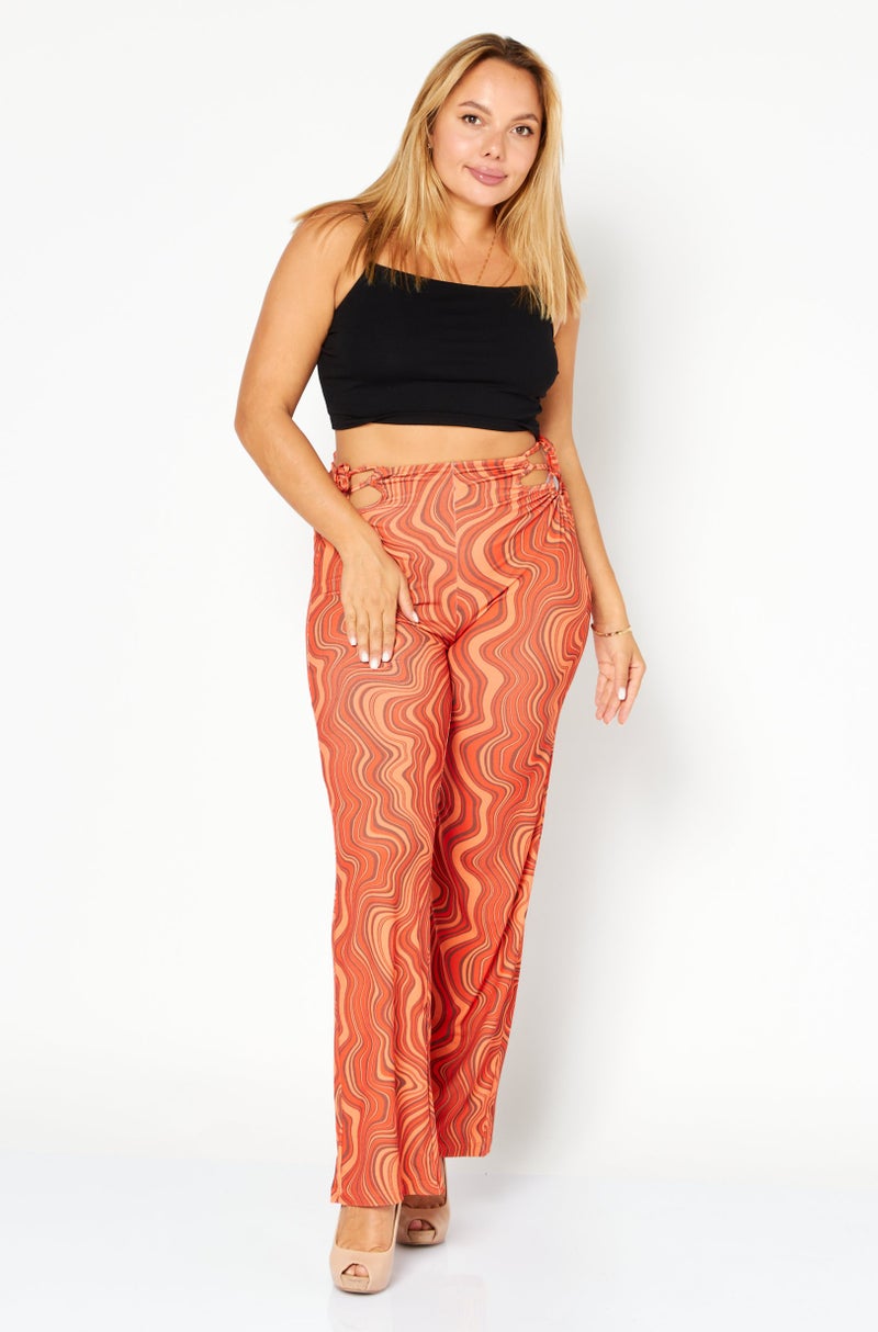 NA-KD Women Regular Fit Lacing Detail Straight Pant, Orange Combo - Image 2