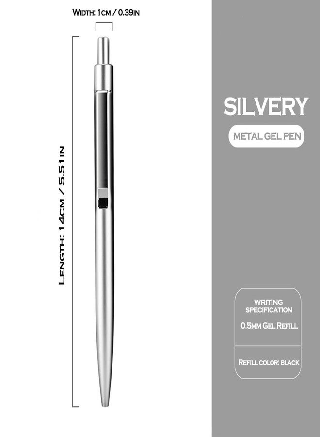 DUNBONG Silvery Metal Gel Pen, Gel Ink Ballpoint Pen, Black Ink, 0.5mm Retractable Ink Pen (Silvery) - Image 2