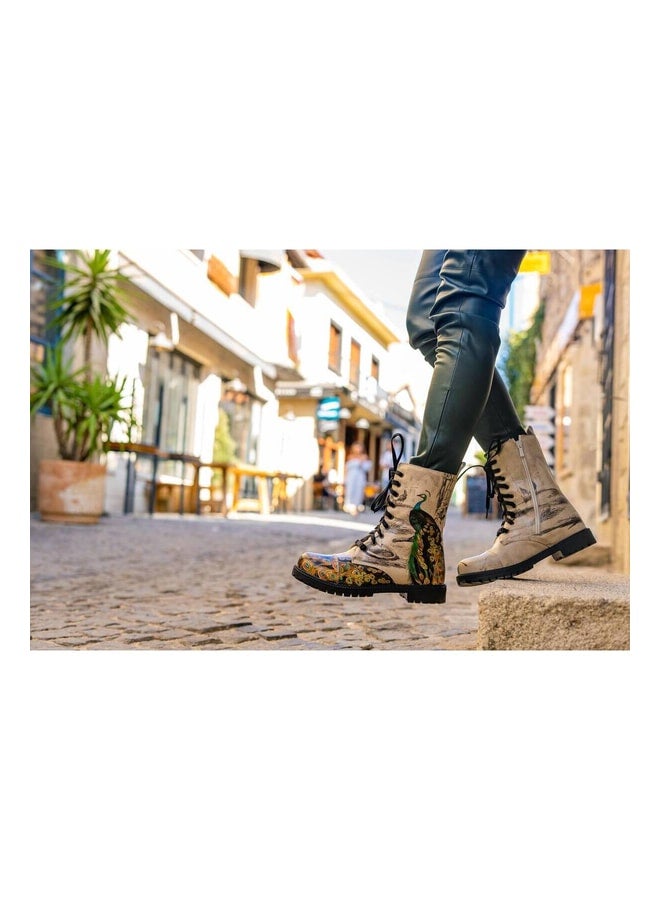 Dogo Women's Beige Vegan Leather Zip-Up Long Boots - Gracious Feathers Design. - Image 1