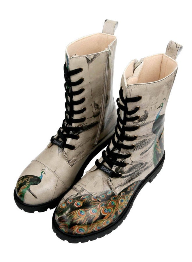 Dogo Women's Beige Vegan Leather Zip-Up Long Boots - Gracious Feathers Design. - Image 2