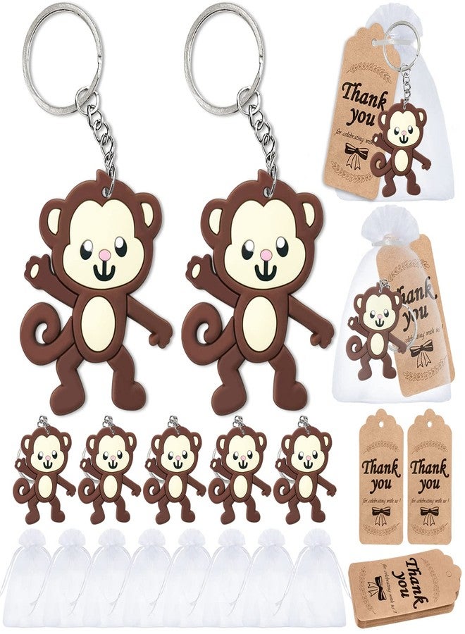 Elecrainbow 60 Pack Monkey Party Favors Include 20 Keychains + 20 Thank You Tags + 20 Goodie Bags for Monkey Lover, Birthday Return Gift, Safari Jungle Zoo Animal Party, Wild One Party - Image 1