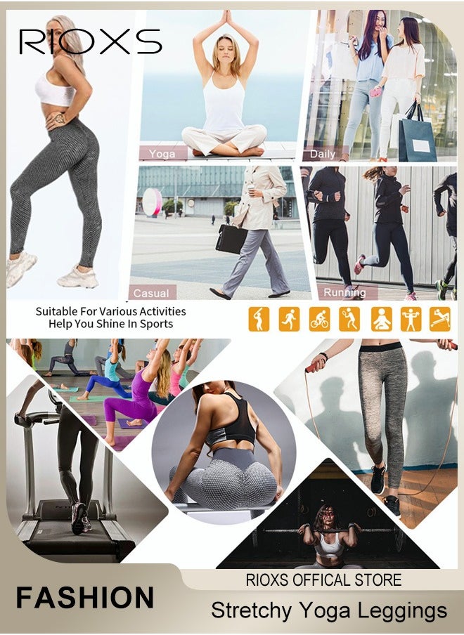 RIOXS Women's Leggings, High Waisted Tummy Control Yoga Leggings, Stretchy Leggings Lifting Pants For Women, High Elasticity Leggings for Yoga Dancing, Ladies Workout Pants For Running Fitness Hiking Walking Cycling  - Image 5