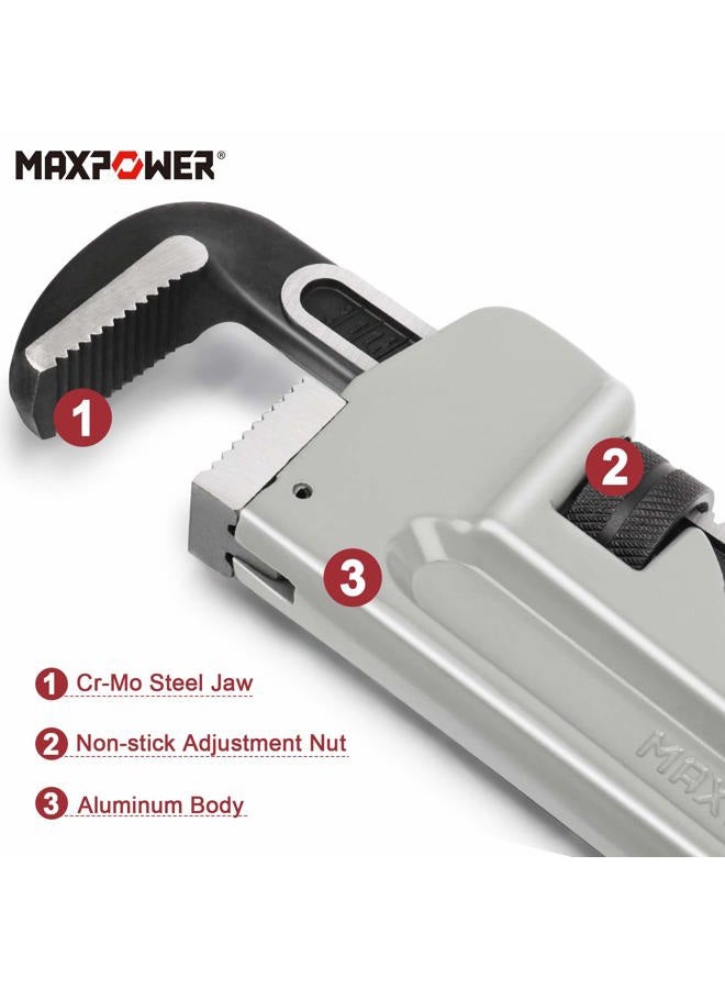 MAXPOWER 30-inch Pipe Wrench, Aluminum Straight Plumbing Wrench Heavy Duty Adjustable Pipe Wrench - Image 2