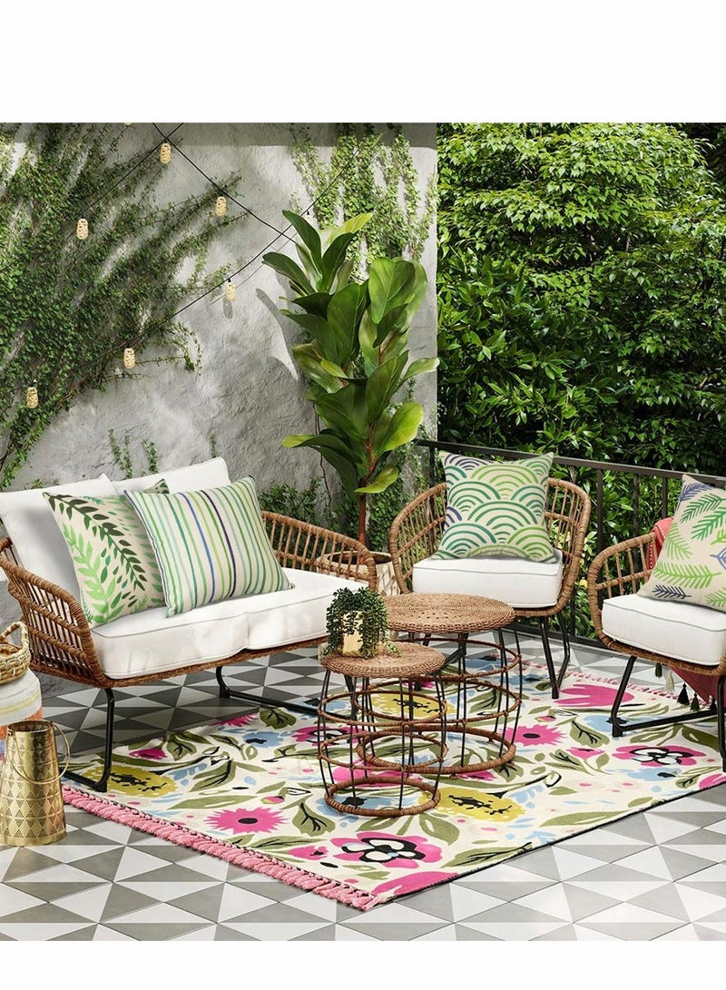 KASTWAVE أغطية وسائد رمي، 18 x 18 عبوة من 4، غطاء وسادة زهور خضراء مزخرفة من الكتان لفصل الربيع لغرفة المعيشة، عصرية للخارج، أغطية وسائد حديثة للكنبة والكرسي والسرير - Image 4