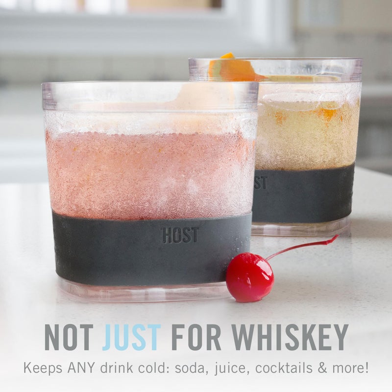 Host Whiskey Freeze Glasses, Double Old Fashioned Glasses, Chill Without Dilution for Brandy, Vodka, Gin, Rum, and Cold Brew Cocktails, Bourbon Gifts for Men, Home Bar, 9 oz, Set of 2, Grey - Image 4