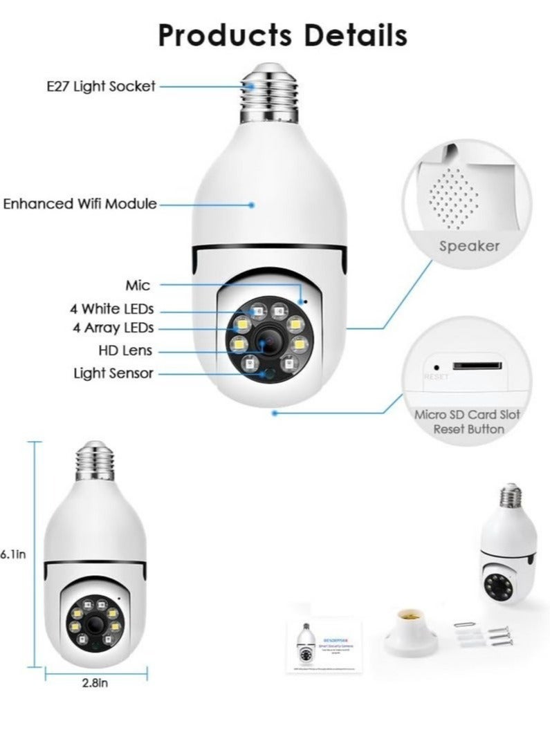 ELTRAZONE 4Pack HD 1080P Wireless Light-Bulb Security Camera, Work with 2.4ghz&5ghz WiFi, Motion Auto Tracking, 2 Way Audio, Spotlight Night Vision, E27 Screw-in CCTV Camera (4pcs) - Image 5