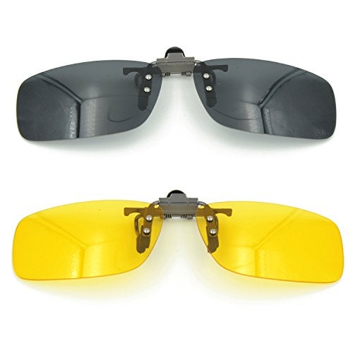 Besgoods 2PCS (Yellow Night Vision+Black) Sport Driving Polarized Clip-on Sunglasses Flip up Glasses Lenses Cycling Fishing Outdoor - Image 1
