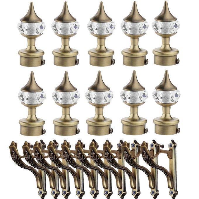 Antique Diamond Aluminium Curtain Bracket with Support 1 Inch Rod Pocket Finials Rod Support Fittings Curtain Rod Holder 5 Pair Gold Durable Window Decor Solution for Elegant Home Interiors