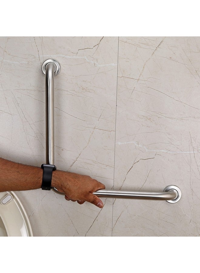 فورتون قضيب إمساك على شكل حرف L من الفولاذ المقاوم للصدأ من FORTUNE للحمام وحوض الاستحمام مثبت على الحائط، قضيب دعم يد آمن، مقبض توازن، قضيب منشفة، ملحقات حمام للمنازل والفنادق - (عبوة من قطعة واحدة، لمسة نهائية غير لامعة) - Image 2