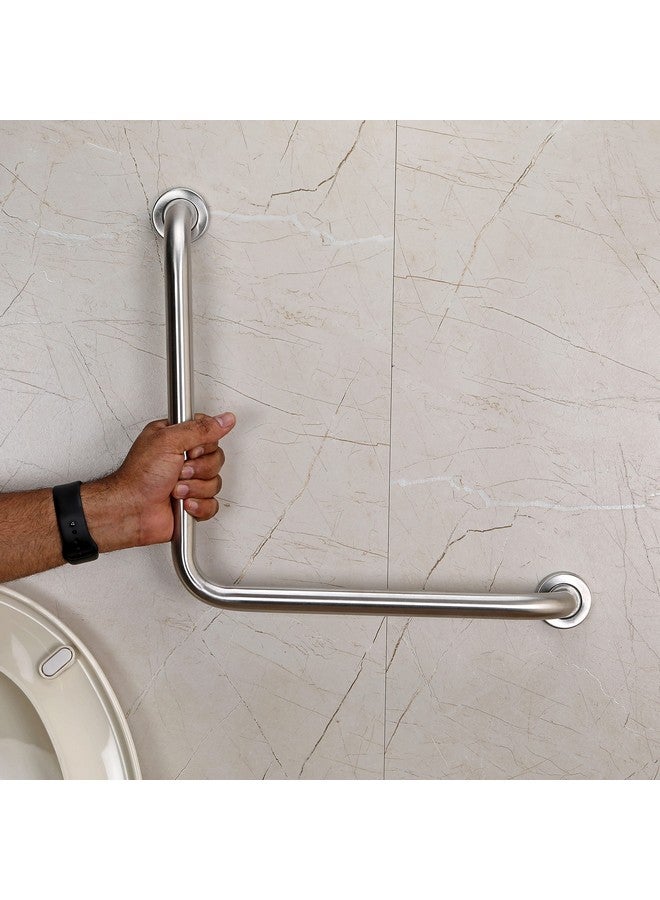 فورتون قضيب إمساك على شكل حرف L من الفولاذ المقاوم للصدأ من FORTUNE للحمام وحوض الاستحمام مثبت على الحائط، قضيب دعم يد آمن، مقبض توازن، قضيب منشفة، ملحقات حمام للمنازل والفنادق - (عبوة من قطعة واحدة، لمسة نهائية غير لامعة) - Image 1