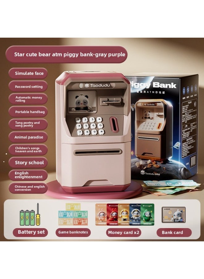 Net Red Tao Doodle Children's Piggy Bank Can Be Saved But Not In And Out Of The Piggy Bank Boys And Girls Toy Gifts Wholesale-Color:Gray Purple Atm Machine Piggy Bank [free Battery]  - Image 1