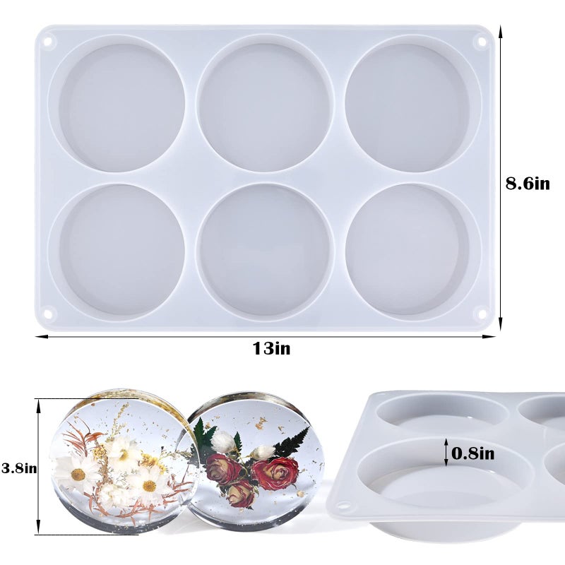 Actvty Round Coaster Resin Molds, 6 Cavity Coaster Silicone Molds for Epoxy Resin, Deep Coaster Molds for Flower Bouquet Preservation, DIY Custom Coasters, Resin Craft - Image 2
