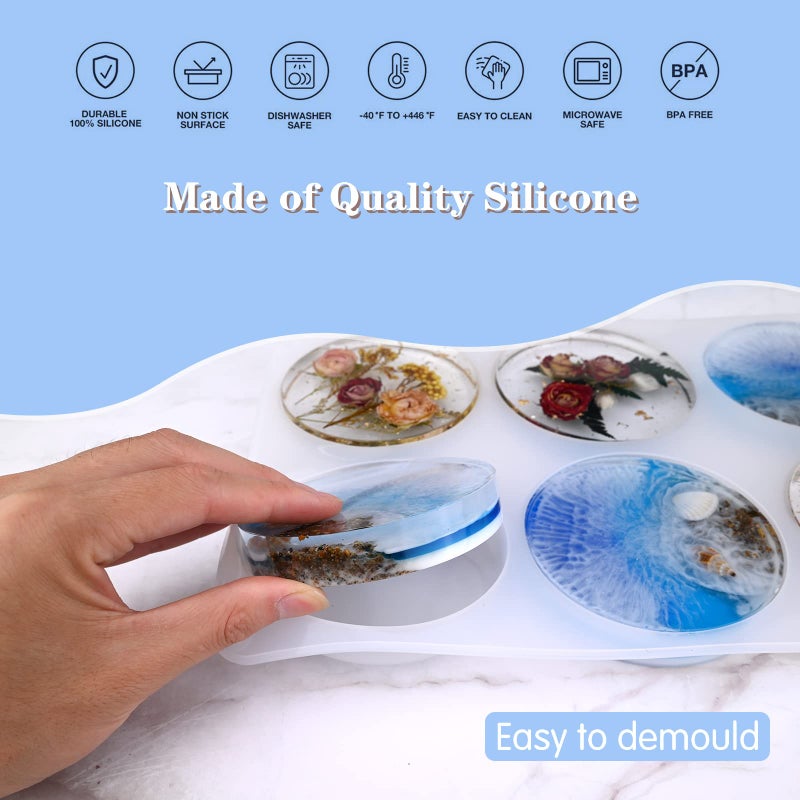 Actvty Round Coaster Resin Molds, 6 Cavity Coaster Silicone Molds for Epoxy Resin, Deep Coaster Molds for Flower Bouquet Preservation, DIY Custom Coasters, Resin Craft - Image 4