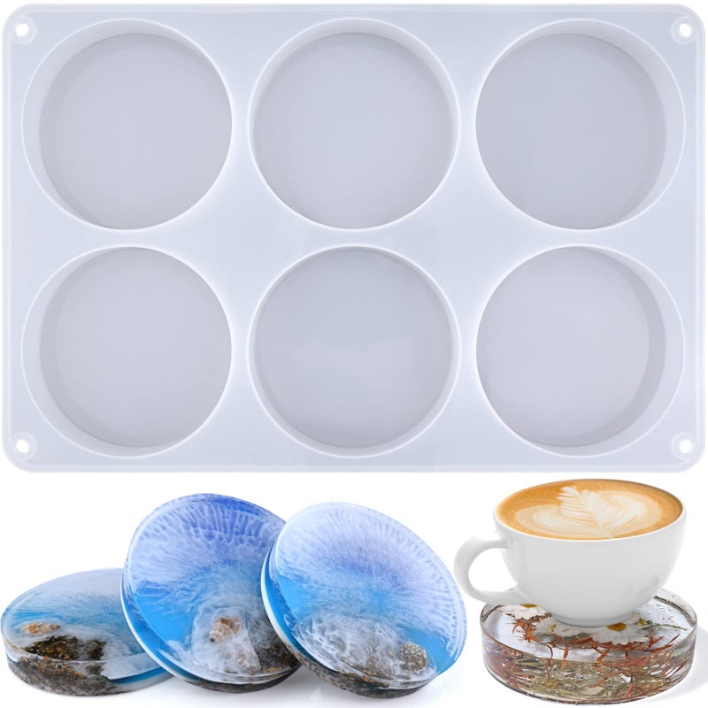 Actvty Round Coaster Resin Molds, 6 Cavity Coaster Silicone Molds for Epoxy Resin, Deep Coaster Molds for Flower Bouquet Preservation, DIY Custom Coasters, Resin Craft - Image 1