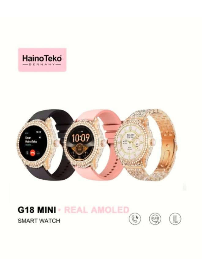 Haino Teko Haino Teko G18 Mini Real AMOLED Stylish Design Smartwatch With Premium Look 3 Pair Straps - Image 5