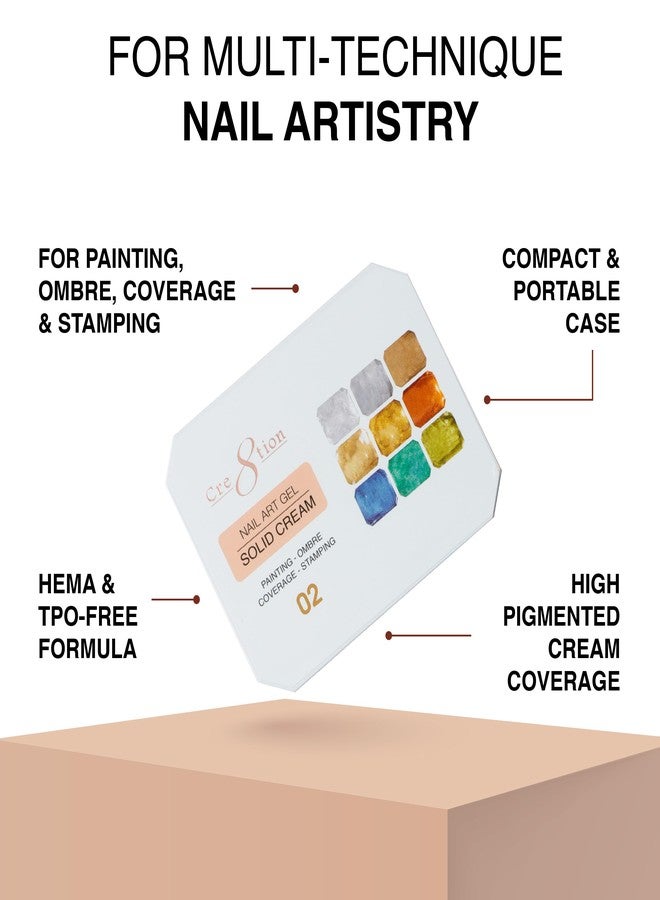 Cre8tion Nail Art Gel Solid Cream Palette for Nail Painting, Ombre, Stamping and Coverage, HEMA Free, TPO Free, 9 Colors (02) - Image 4