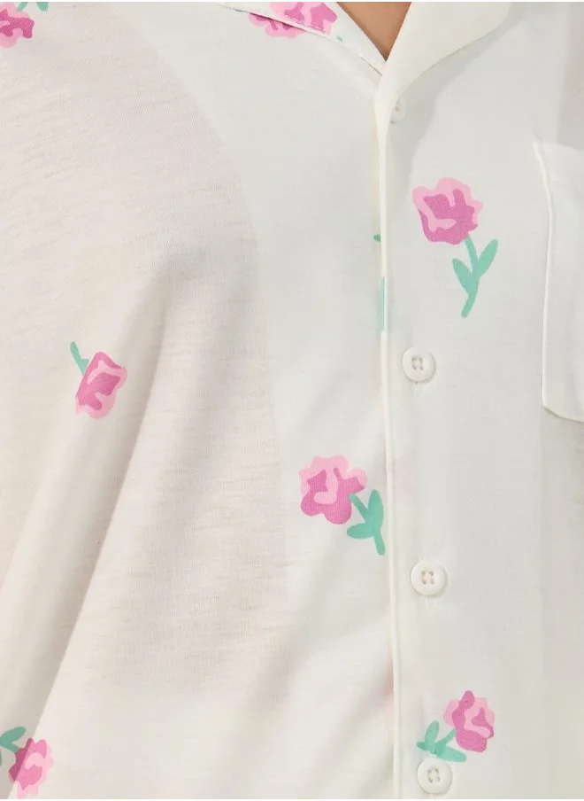 Styli Floral Printed Button Front Pyjama Set