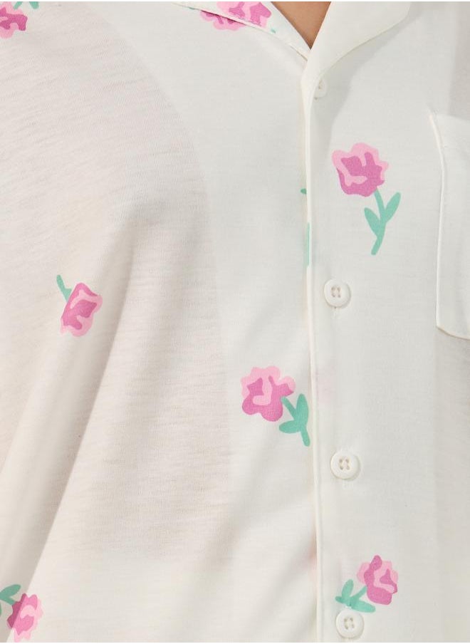 Styli Floral Printed Button Front Pyjama Set  - Image 3