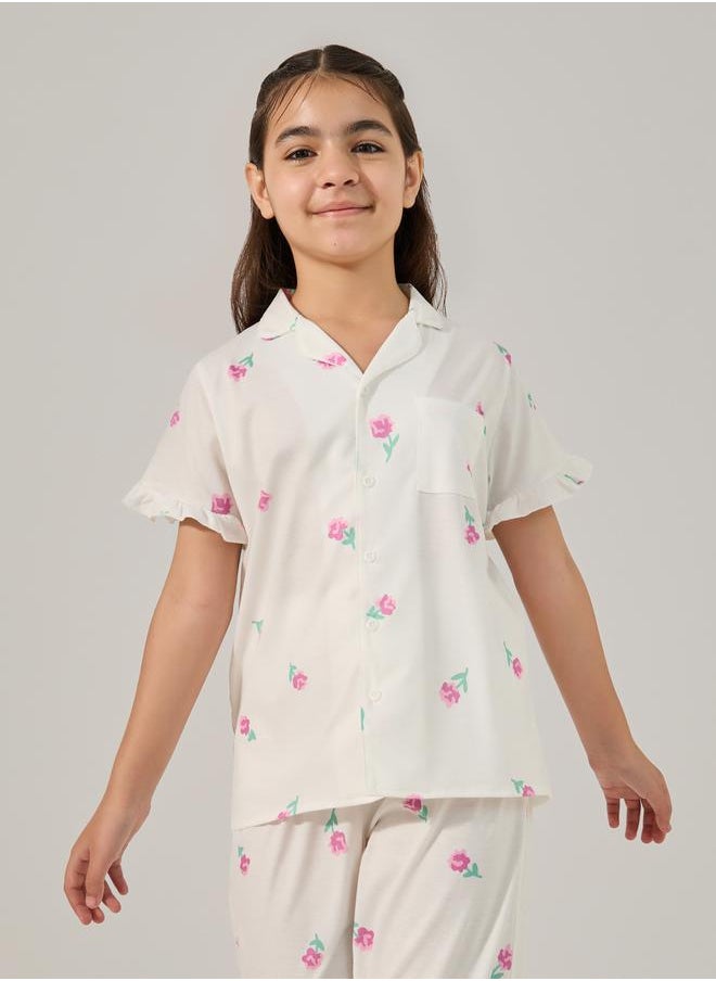 Styli Floral Printed Button Front Pyjama Set  - Image 2
