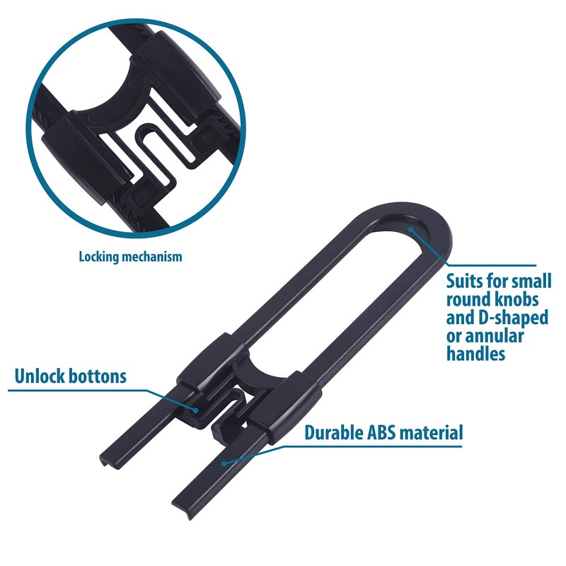 CUTESAFETY - Sliding Cabinet Locks Baby Proofing â€“ Adjustable Child Safety Latches for Knobs & Handles â€“ 10 Pack â€“ No Adhesive Drilling or Tools - Black - Image 3