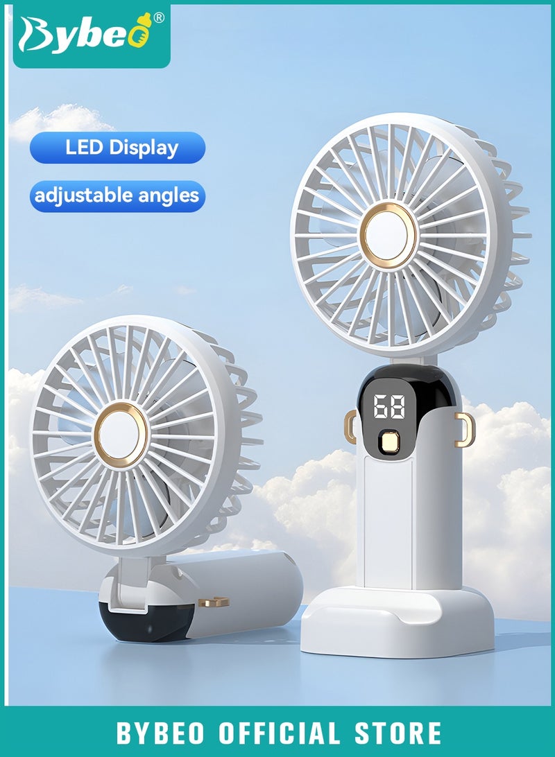 Portable Handheld Turbo Fan Usb Rechargeable Personal Fans Mini Pocket Fans With Led Display Phone Stand Foldable Personal Fan For Travel Outdoor Camping Beach Makeup 5 Gears Adjustable