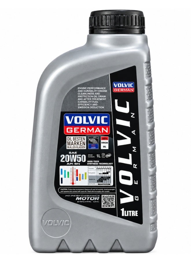 فولفيك زيت محرك VOLVIC GERMAN SAE 20W-50 سعة 1 لتر، زيت سيارات بمواصفة API SN وتقنية تخليقية عالية الأداء، مصمم لدعم أداء المحرك والمتانة والنظافة والحماية الداخلية وكفاءة التشغيل، مناسب لمحركات البنزين المتوافقة التي تتطلب درجة لزوجة 20W-50، تركيبة مطورة في ألمانيا - Image 2