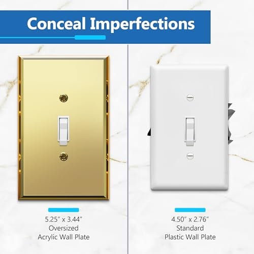 LIDER Reflective Toggle Switch Wall Plate Mirrored Light Switch Cover Plexiglass Cover Plate Oversized 1Gang 525 x 344 LWP11OAGD5P Acrylic Mirror Glass Gold 5Pack - Image 3