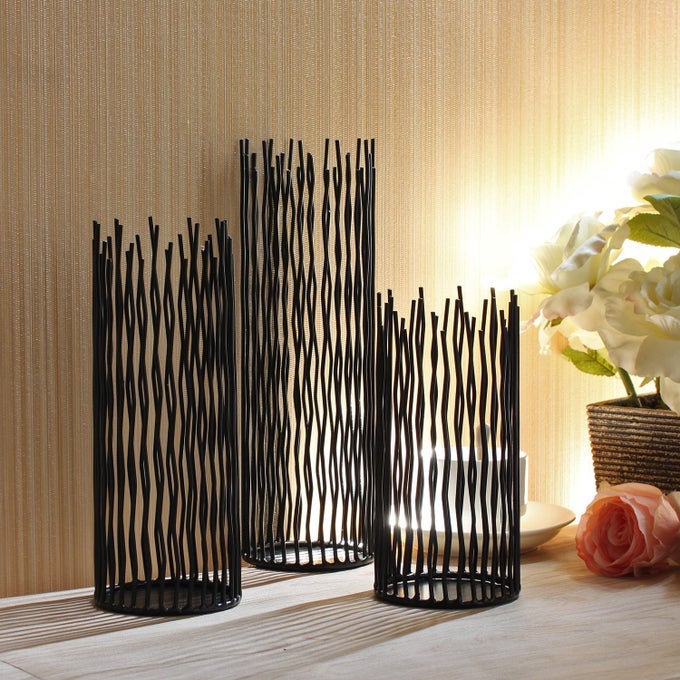 SET OF 3 METAL IRON CANDLE HOLDER BLACK CANDLESTICK MODERN TABLE CENTERPIECE FOR INDOOR OUTDOOR DECOR DINING ROOM HOME DECORATION