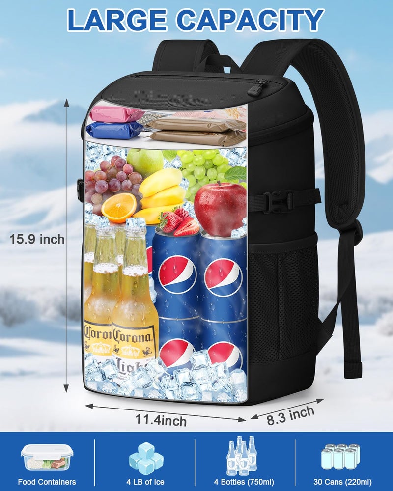 Pritent Cooler Backpack for Men Women Insulated Waterproof Backpack Coolers Leak Proof Cooler Bag Lightweight Lunch Backpack for Camping Beach Travel Picnic(Black,30 Cans) - Image 5
