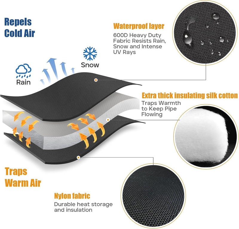 Wsobue Winter Pipe Insulation Cover (5˚F) ,Insulated Backflow Preventer Freeze Protection, Pump Cover, Sprinkler/Well/Valve Head Cover (Black 14''W*28''H) - Image 5