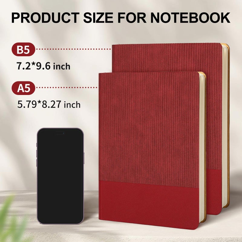 TSFPapier Lined Journal Notebook for Work College Ruled Note Book 5.79"x8.27" A5 PU Leather Daily Journaling 216 Pages for Women Men Writing Home School Supplies Business (BlackRed) - Image 2