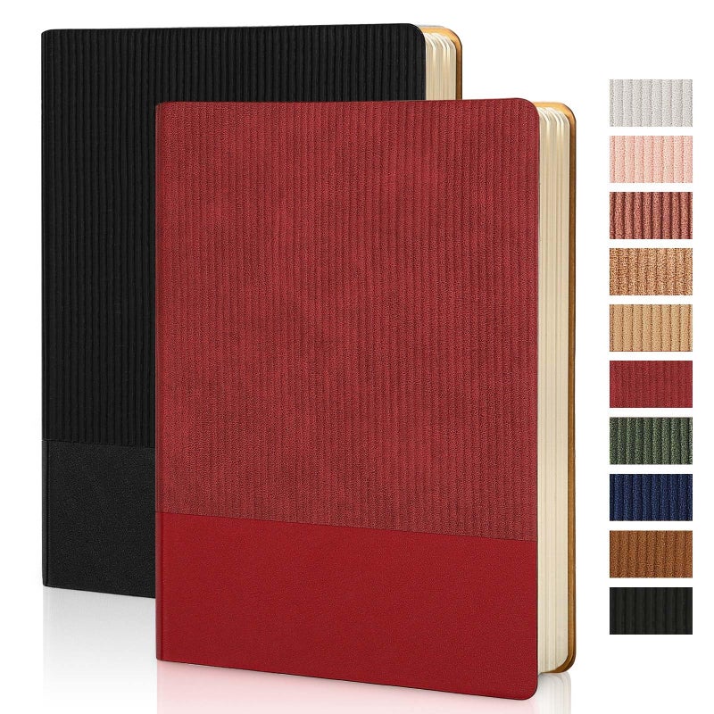 TSFPapier Lined Journal Notebook for Work College Ruled Note Book 5.79"x8.27" A5 PU Leather Daily Journaling 216 Pages for Women Men Writing Home School Supplies Business (BlackRed) - Image 1