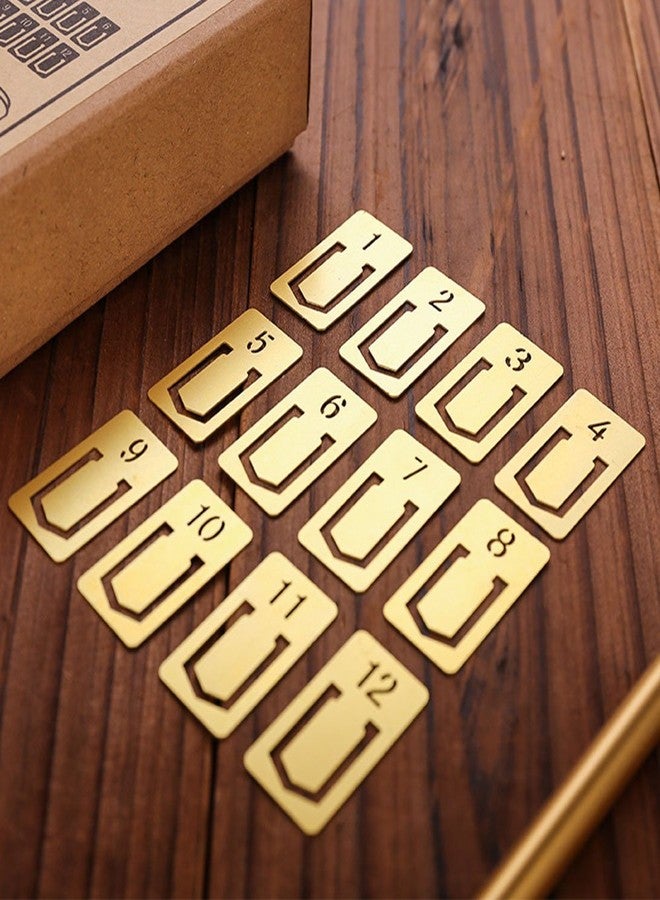 EKLOEN 12pcs Brass Bookmarks, Mini Cute 1-12 Number Book Marks Ideal Gifts - Image 1