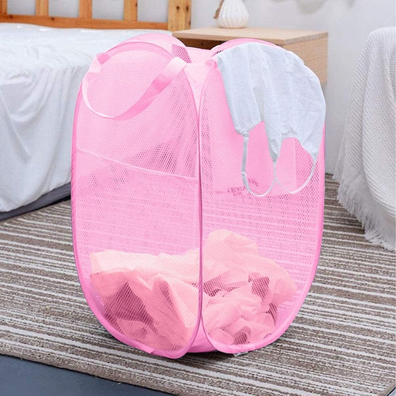 Buenod Pop Up Laundry Hamper Reinforced Collapsible Laundry Basket Foldable Clothes Hamper for Home, Dorm Room, Travel, Cruise, Pink - Image 3