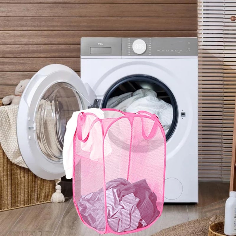 Buenod Pop Up Laundry Hamper Reinforced Collapsible Laundry Basket Foldable Clothes Hamper for Home, Dorm Room, Travel, Cruise, Pink - Image 4
