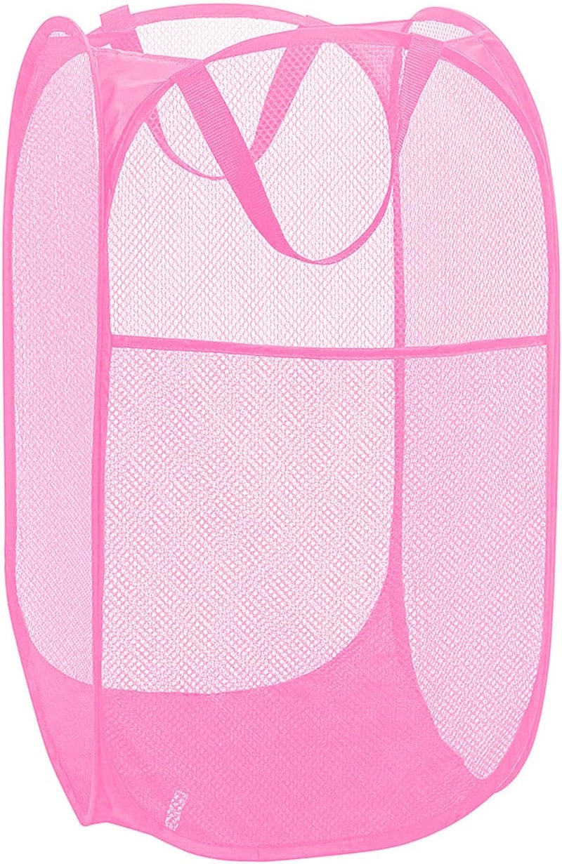 Buenod Pop Up Laundry Hamper Reinforced Collapsible Laundry Basket Foldable Clothes Hamper for Home, Dorm Room, Travel, Cruise, Pink - Image 1