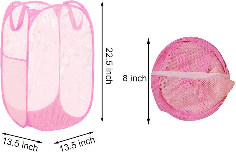 Buenod Pop Up Laundry Hamper Reinforced Collapsible Laundry Basket Foldable Clothes Hamper for Home, Dorm Room, Travel, Cruise, Pink - Image 2