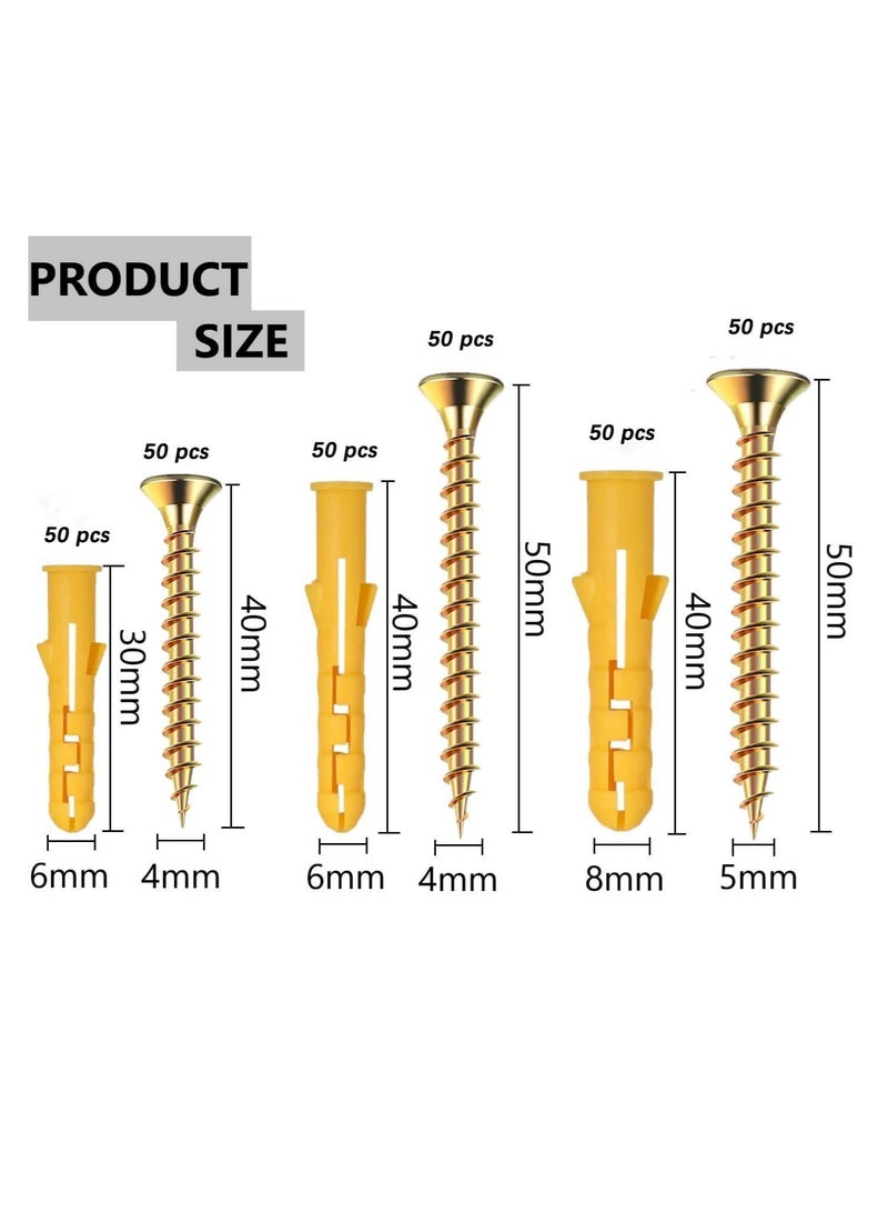 Y&D Wall Plugs and Screws Set, Masonry Brick Concrete Fixings Assortment Kit, Rawl in Compartment Box, Zinc Galvanized 3 Different Size（150 Set） - Image 4